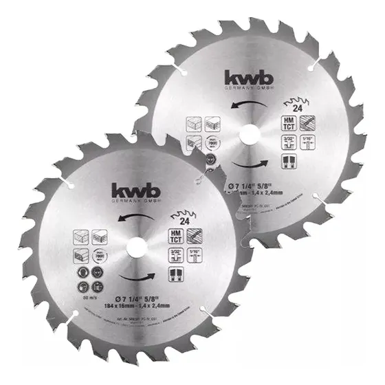 Kit 2 Hojas Discos Sierra Circular 24 Dientes 184mm Eje 16mm