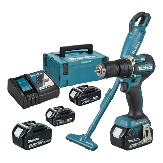Combo Makita Taladro Dhp487 + Aspiradora Dcl180 + 3 Bat 3.0a