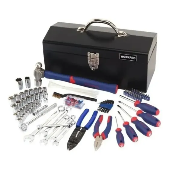 Set De Herramientas Mecanico WORKPRO 160 Piezas Caja Metalica De Chapa Encastre 1/4 Y 3/8 Tubos Llaves Crique Martillo Alicate Destornilladores Puntas Cromo Vanadio Taller Mantenimiento W009027
