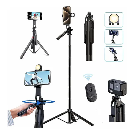 Trípode Celular Plegable Portatil Bluetooth Luz Led 360° Negro