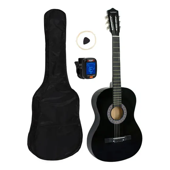 Guitarra Estudio Criolla Madera Gadnic + Estuche Transporte + Afinador + Cuerdas Nylon y Cobre Madera Tilo Color Negro