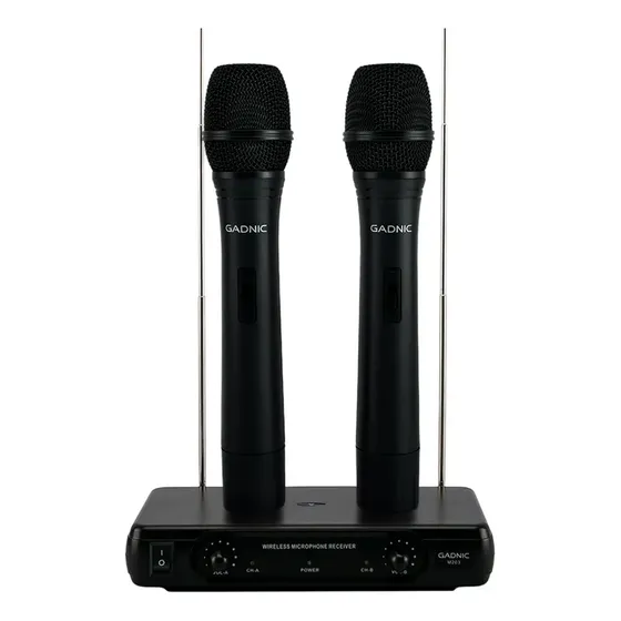 Microfono Inalambrico De Mano Gadnic Uhf Doble Receptor Rango 100 M Control Tono Reduccion Ruido Karaoke Conferencias