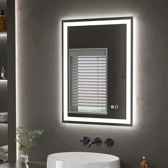 Espejo Luz Led Táctil Desempañador Hora Baño 70x50 Cm Pulido