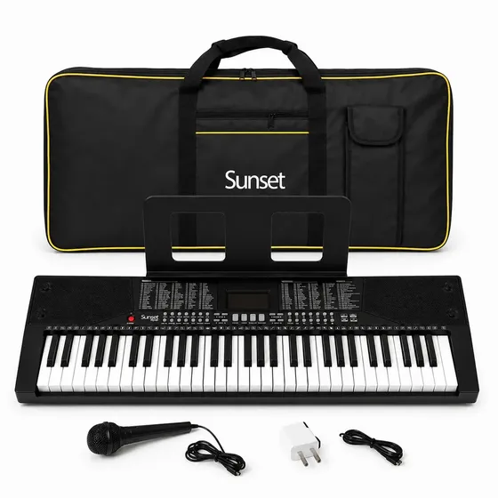 Teclado Organo 61 Teclas Sensitivas 5 octavas con Bluethooth Sunset Music Sk-170 + Funda