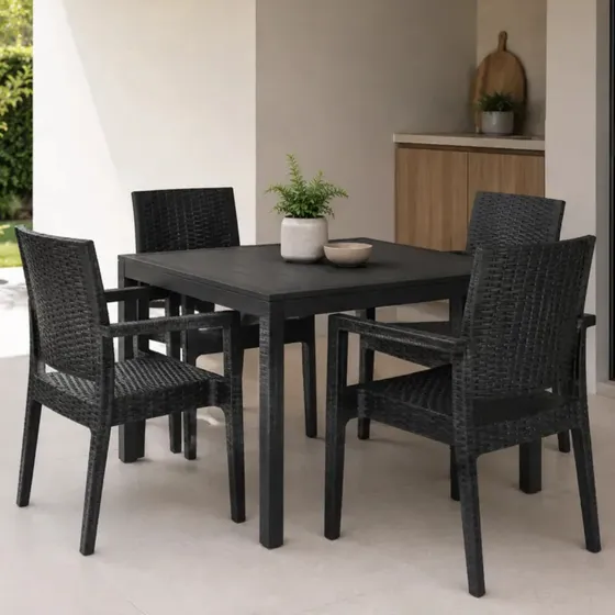 Sillon Milano X4 Exterior Plastico Jardin Simil Ratan Apilable Color Negro Gardenlife