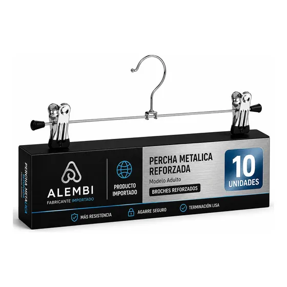 10 Perchas Metal Broche Polleras Ganchos Pantalones Cromada