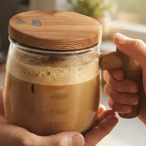 Taza Vidrio Mezcladora Teeky 400 Ml Agitadora Café Leche Asa