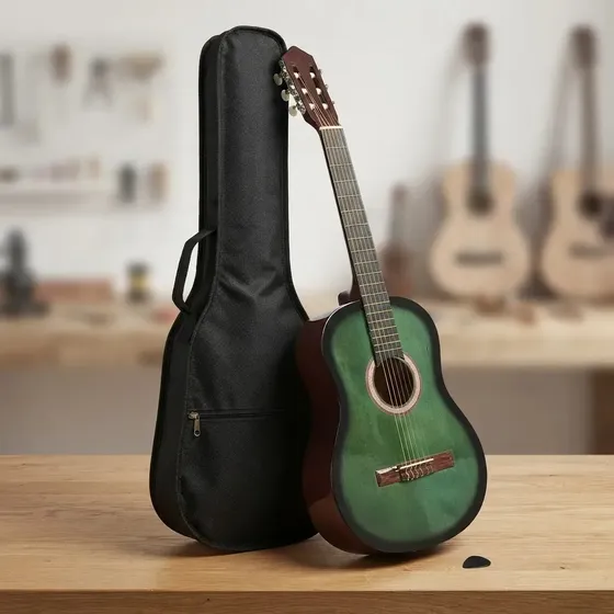 Guitarra Clásica Criolla Pack Cuerdas de Nylon, Calidad Superior para Principiantes, Incluye Funda y Púa - Unplugged Music N2 Verde