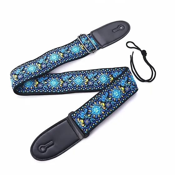 Correa De Guitarra Bordada, Vintage, Étnica, Ajustable, Folc Azul Bordado