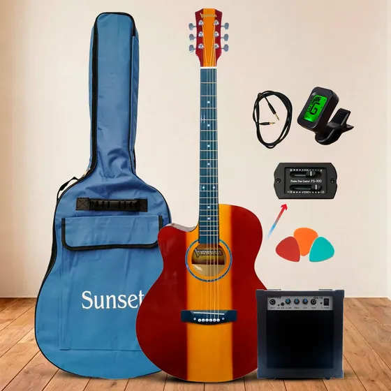 Combo Guitarra Electroacustica Zurda + Amplificador Y Cable