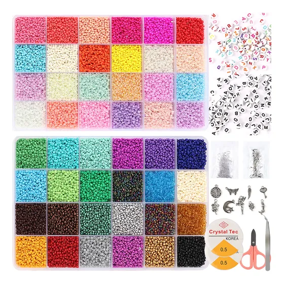 Kit Armado De Pulseras Con Tanza Mostacilla Letras Y Tijera.