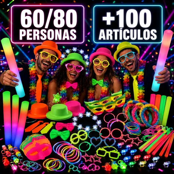 Combo Cotillon Luminoso Led Carioca Neon Fiesta 80 Personas