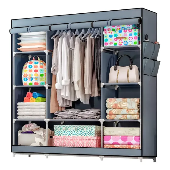 Organizador Armario Portátil Waggs Desarmable Con Perchero Color Gris