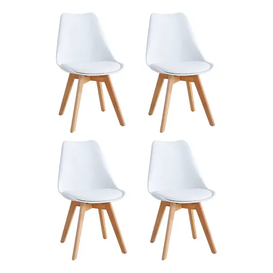 Set X4 Silla Tulip Para Comedor Con Almohadon Estilo Nordico Patas De Madera Color Blanco