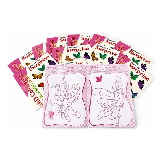 Souvenir Set X12 Libros 10 Colorear Stickers Flores Animales