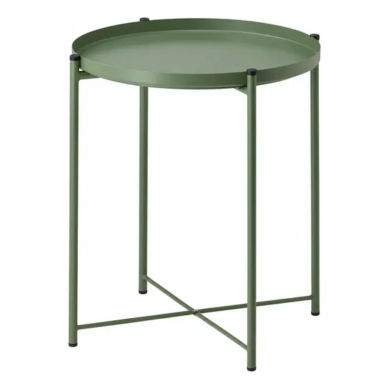 Mesa Ratona Auxiliar Redonda Metalica Plegable Desmotable Color Verde