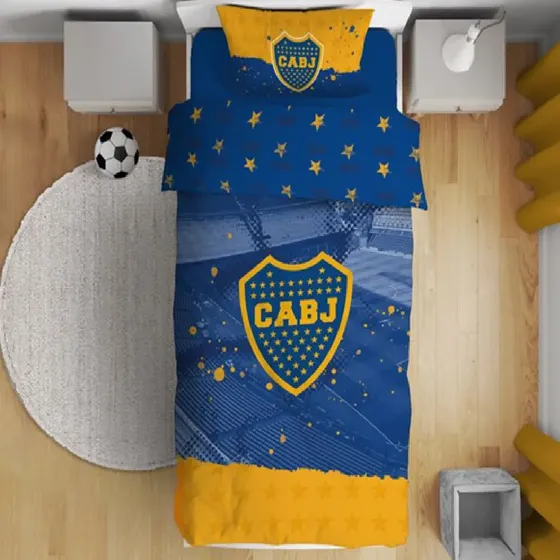 Acolchado + Juego De Sabanas Boca Juniors Futbol 1 1/2 Plaza