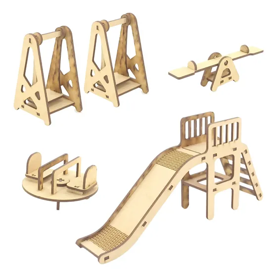Juego De Plaza Para Muñecas Con Hamaca Y Tobogán De Madera