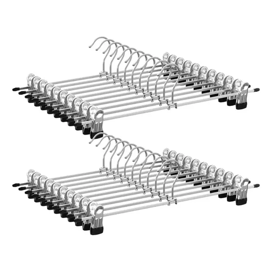 Perchas De Metal X 10 Con Broches Cromada Cinturones, Pantalones, Polleras, Shorts Antideslizante Gancho Giratorio 35 Cm