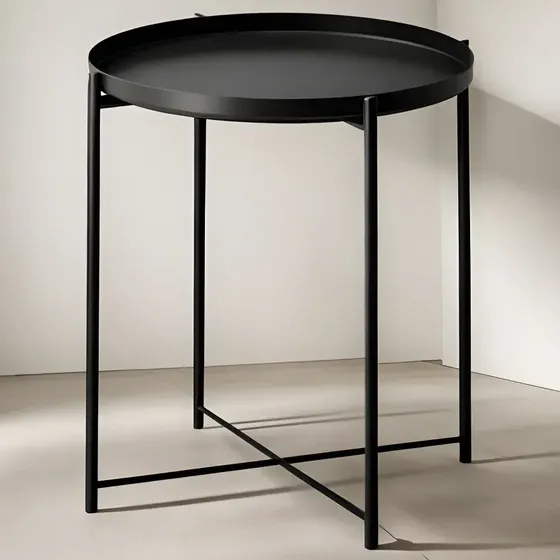 Mesa Ratona Auxiliar Redonda Metalica Plegable Desmotable Color Negro Raitot