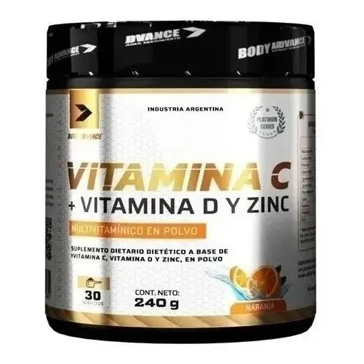 Vitamina C + D + Zinc Body Advance en Polvo Naranja 240g para tu Bienestar Diario