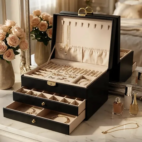 Alhajero Mtl Organizador Joyas Con Cerradura Y 2 Cajones