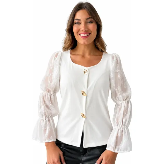 Camisa Importada Broderie Blusa Mujer Calada Encaje Crochet