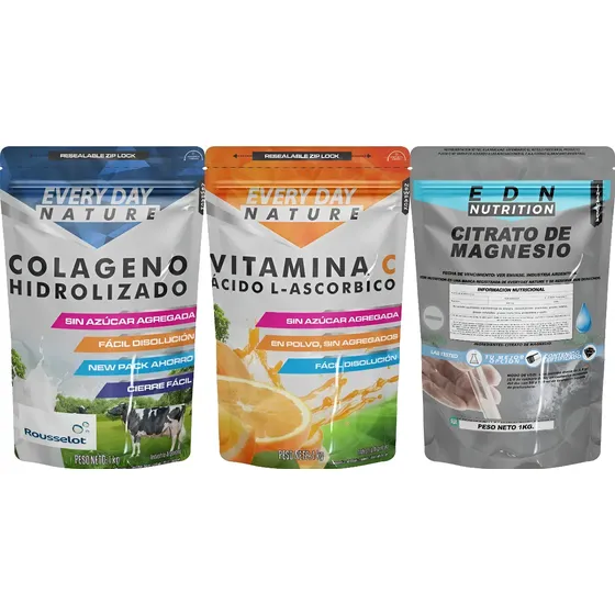 Colageno Rouss 1 Kg + Vita C 1 Kg + Citrato Magnesio 1kg Edn