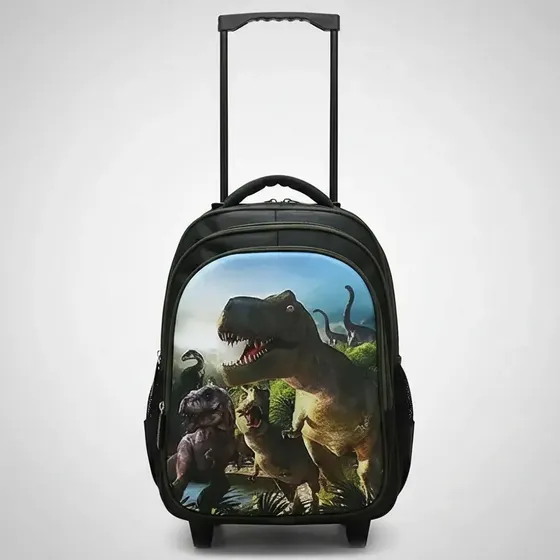 Mochila Carrito Dino Escuela Carpetas Primaria Varon Carro Color Negro Diseño de la tela Liso