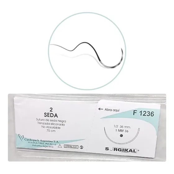 Sutura Seda 2 - Ag 36mm 1/2 Círc Redonda De 75cm Surgikal