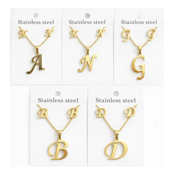 Set Collar + Aros Acero Quirurgico Letras Cherrycoco Fem