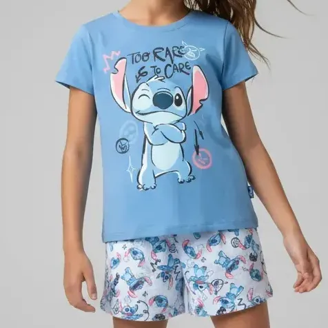 Pijama Disney Stitch Niñas 6 A 16 Años Algodón Short Corta Azul 82973 12