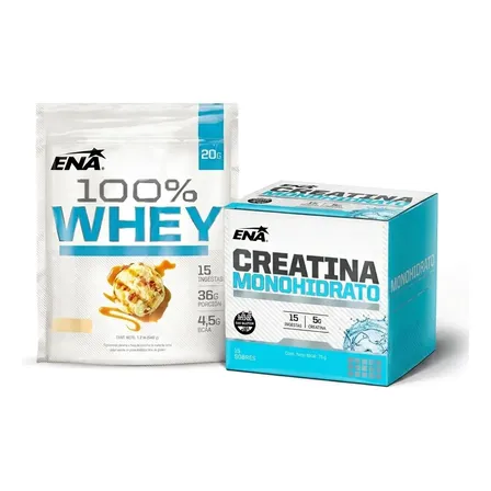 Whey Protein Vainilla 1.2lb + Creatina Monodosis Ena Sport Vainilla