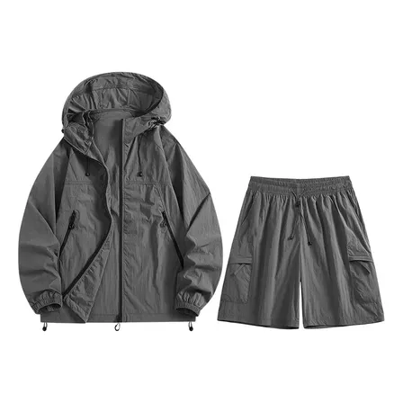 Conjunto Deportivo Hombre Campera Rompeviento Y Gris Xl