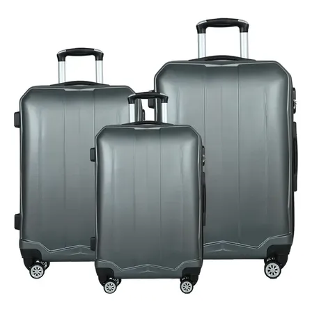 Valija De Viaje Set X 3 Carry On + Mediana + Grande Rígidas Gris Liso