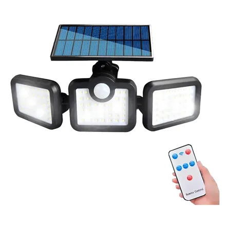 Reflector Led Solar 3 Cuerpos Exterior Cobertura 270º 108led Negro Blanco Frío