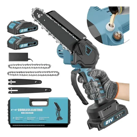 Mini Motosierra 4-6 PuLG Recargable Inalámbrica 2 Baterías Azul Acero