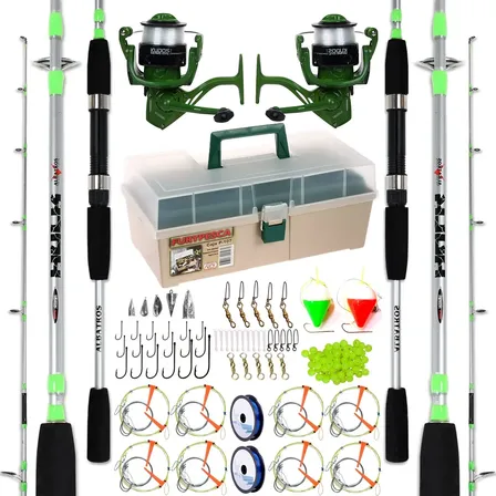 Kit Pesca Profesional 2 Cañas + 2 Reel 3 Rule + Caja Full Aleatorio