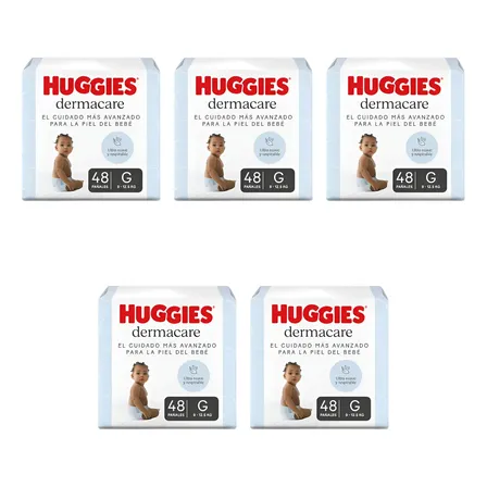 Set X5 Pañales Huggies Dermacare G Grande (9-12 Kg) X 48 Uni Grande (g) Sin Género