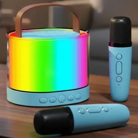 Parlante Karaoke 2 Microfonos Luces Rgb Inalambrico Portatil Celeste