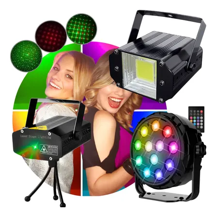 Kit Luces Led Dj: 1 Proton + 1 Proyector Láser + 1 Flash Pro Flash Cob Blanco