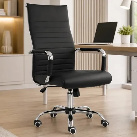 Silla de Oficina JD Ejecutiva Giratoria Cromada Ergonómica Cuero Sintético Negro 329H