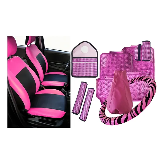 Fundas Asientos + Alfombras + Cubrevolante + Acc Rosa Brillo