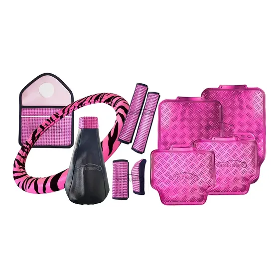 Alfombras Rosa Auto + Cubre Volante + Accesorios Brillo Glow