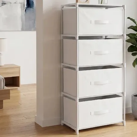 Comoda Cajonera 4 Cajones Waggs Chifonier Organizador Portatil Mueble de Tela Blanco