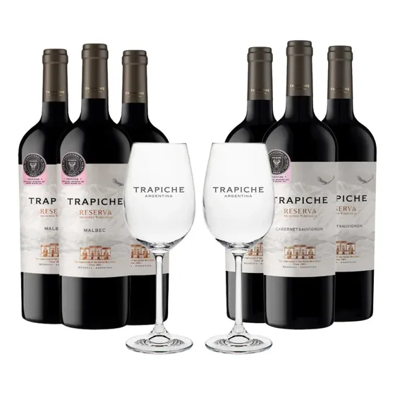 Vinos Trapiche Reserva Malbec + Caber. Sauv + Copones