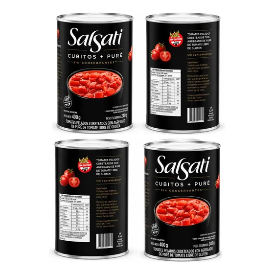 Oferta! Tomate Cubeteado + Pure Salsati X 400gr - Pack X 4!