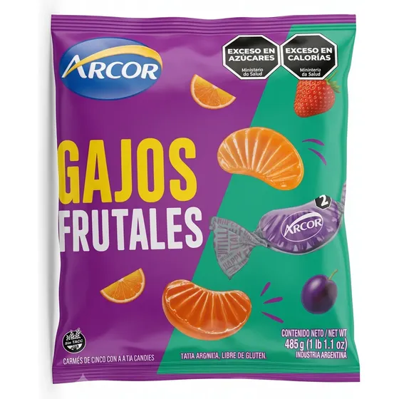 Caramelos Gajos Frutales Arcor 485g Sin Gluten