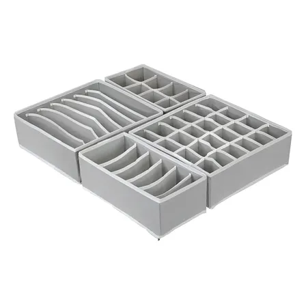 Set De 4 Organizadores De Placard Beige Medias Ropa Interior Gris