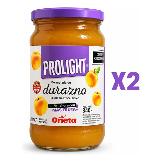 Mermelada Durazno Prolight S/azúcar Orieta X340 Gr X2